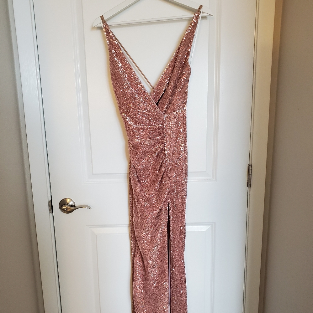 Showpo Sequin Maxi Dress in Mauve/Rose Gold